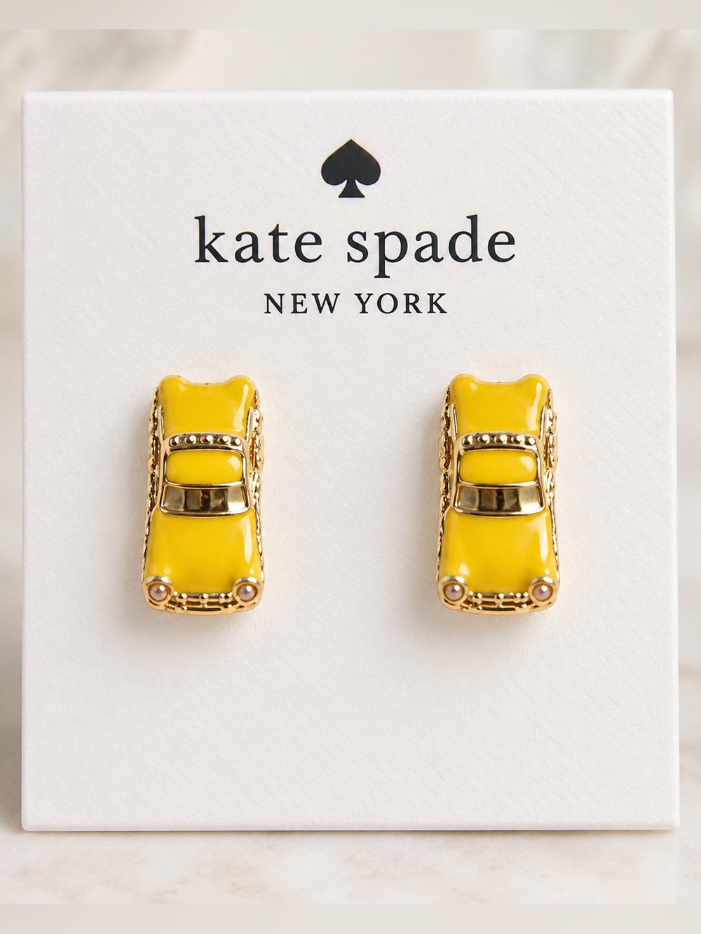 Kate Spade Hit the City Yellow Taxi Car Stud Earrings Gold Tone